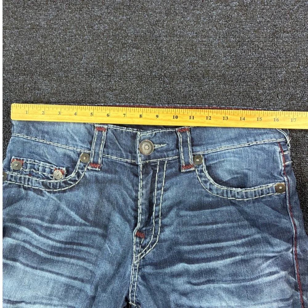True Religion Geno Jeans Mens 31 [33x33] Relaxed Slim Super T No Flap Red Stitch
